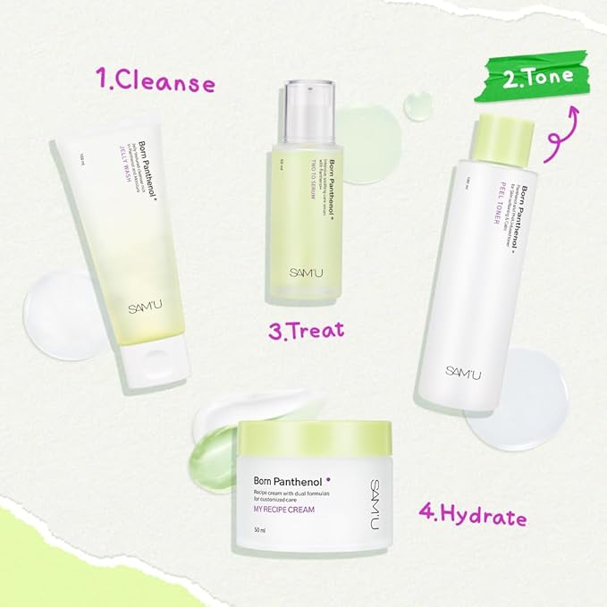 SAM'U Born Panthenol Peel Toner, Instant Hydration with 7 Hyaluronic Acids & Ceramide, Gentle Exfoliating PHA Toner for Women – Korean Skincare for All Skin Types (180ml / 6.08 fl oz)