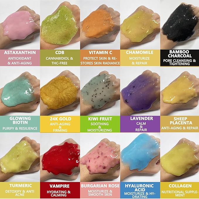 YMEYFAN 6 Jar Jelly Mask Powder for Facial Mask Professional Bundle (Vampire, Rose Petal, Chamomile, Lavender, Kiwi, CDB)