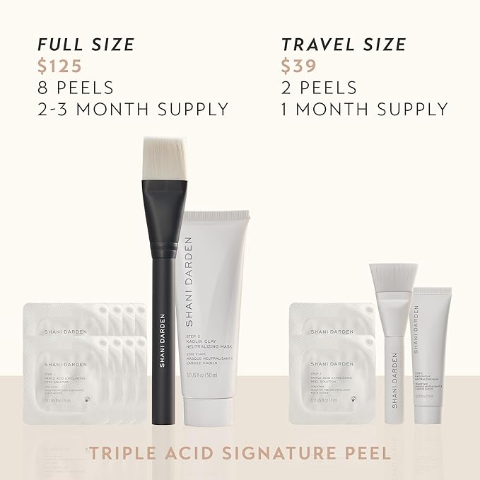 SHANI DARDEN SKIN CARE Triple Acid Peel, 2-Step Exfoliating Face Peel with Mandelic, Lactic & Glycolic Acids, Kaolin Clay Neutralizing Mask & Brush, Helps Improve Dark Spots & Skin Texture, 0.5 fl oz