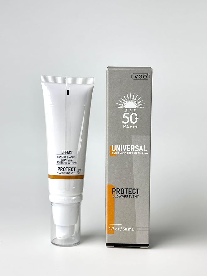 VGO Tinted Sunscreen for Face SPF 50, Hydrating Sun Essence Leaves No Sticky Feeling Travel Size Sunscreen Against UVA and UVB Rays 50ml / 1.7oz