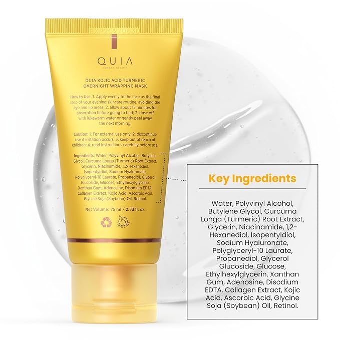 QUIA Turmeric + Kojic Acid Overnight Wrapping Mask – Hydration Mask for Glowing Skin – Evens Tone, Soothes Redness and Improves Skin Texture – Korean Skincare 75ML