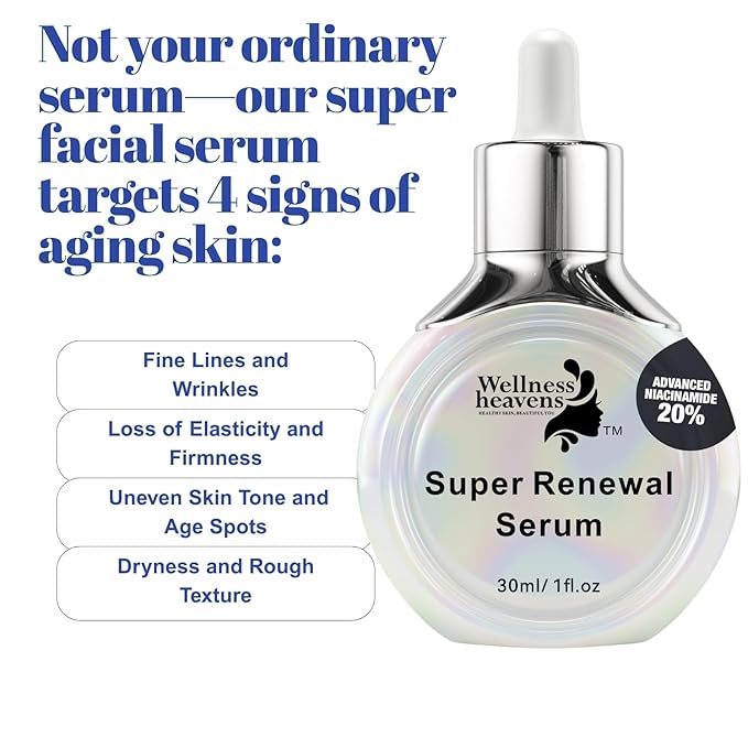 Wellness Heavens Vitamin C Serum for Face, Anti Aging Collagen Peptide Face Serum with Niacinamide & Vitamin E for Dark Spot, Brightening, Moisturizing, Smoothing, Firming, 30 ml