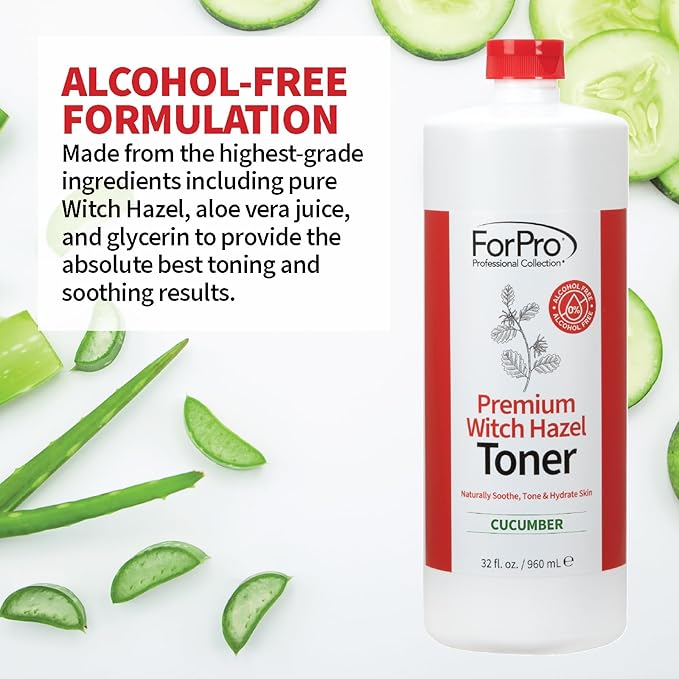 ForPro Premium Witch Hazel Toner, Alcohol-Free, Naturally Soothe, Tone & Hydrate Skin, Vegan, Cucumber Scent, 32 Fl Oz (Pack of 4)