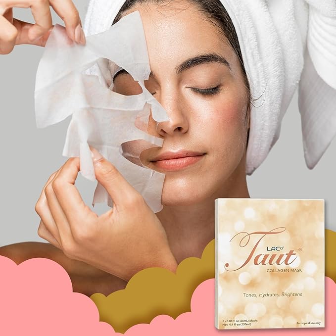 TAUT Collagen Face Mask – 5 Sheet Pack with Hyaluronic Acid, Marine Collagen & Vitamin C – Hydrating, Anti-Aging Sheet Mask for Firm, Glowing Skin – Korean Skincare Inspired