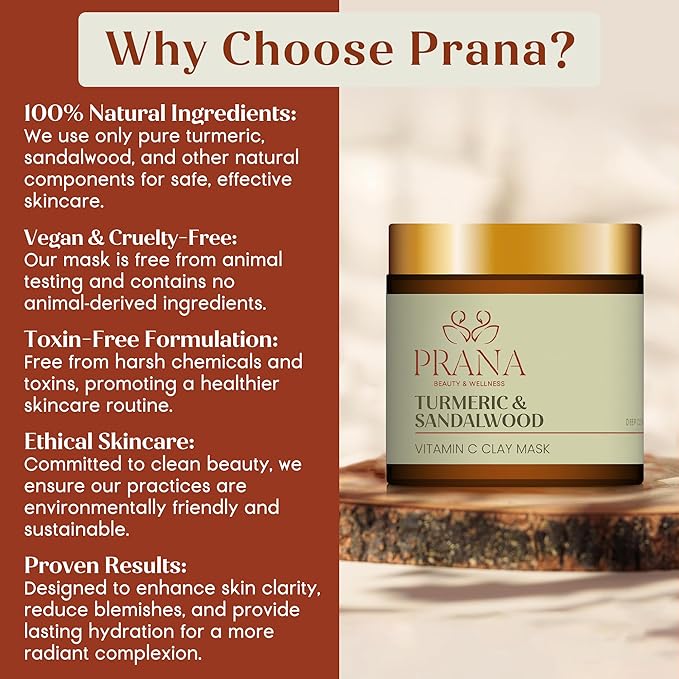 PRANA Sandalwood & Turmeric Face Mask - Natural Cleansing Facial Mask with Ayurvedic Ingredients - Bentonite & Kaolin Clay Mask - Brightening, Hydrating, Anti-Aging - Vegan & Cruelty-Free Mask (110ml)