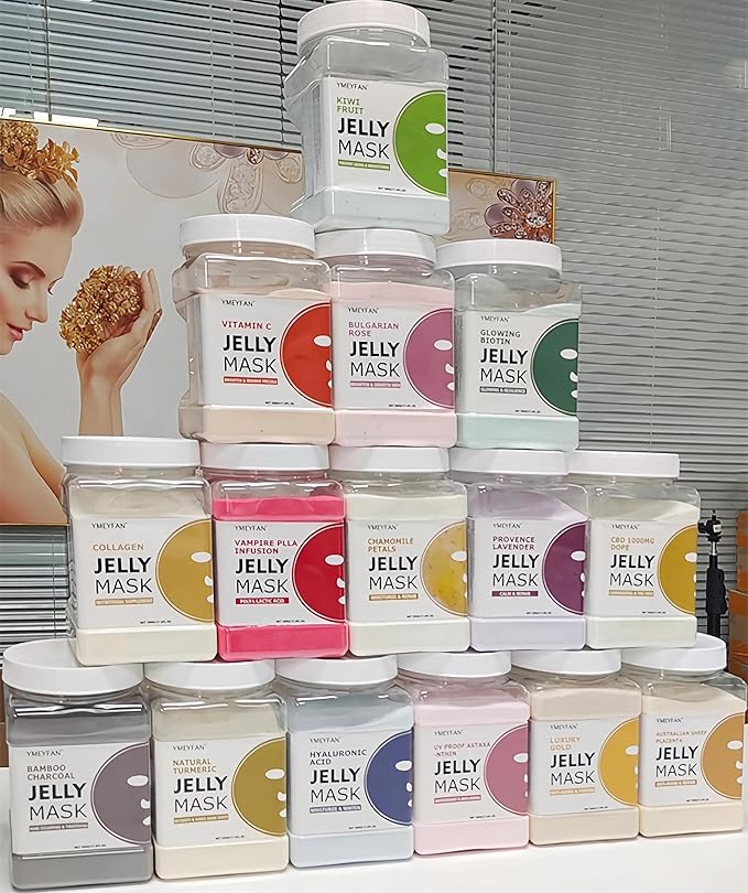 YMEYFAN 5 Jar 500G Jelly Mask Powder for Facial Professional Bundle, Beauty Spa Face Mask Skincare Product Bulk (Turmeric, Bulgarian Rose, Hyaluronic Acid, Gold, Collagen)