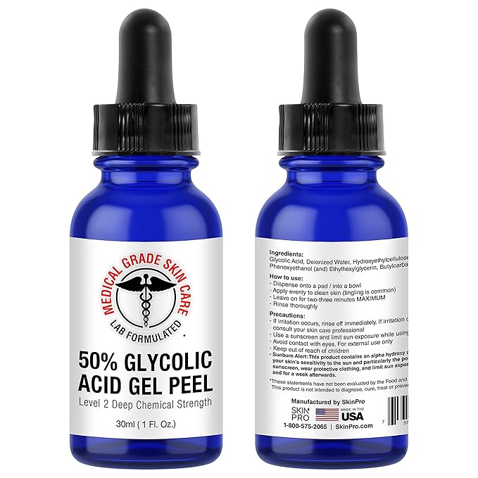 Glycolic Acid 50% Gel - Face Peel Mask for Exfoliate, Acne Blemishes, Fine Lines, Wrinkles, Dark Spots & Dead Skin Cells - 1 Fl Oz