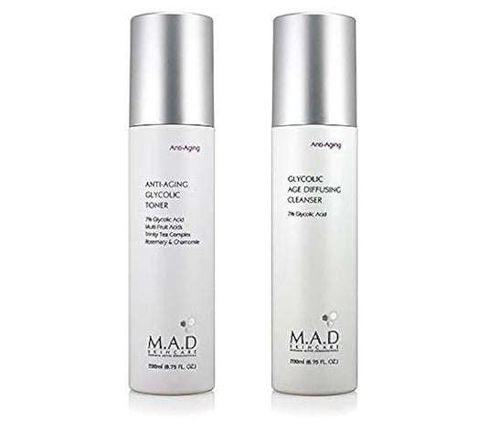 M.A.D Skincare Anti-Aging Glycolic Duo Set - Glycolic Age Diffusing Cleanser - Anti Aging Glycolic Toner