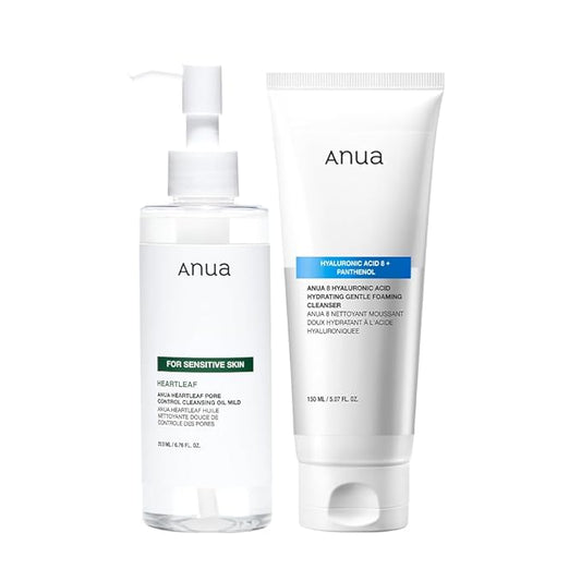 ANUA Gentle Double Cleanser Duo for Facial Cleansing : Heartleaf Pore Control Cleansing Oil Mild & Hydrating Gentle Foaming Cleanser for Double Cleansing, Daily Facial Cleanser, Korean Skincare