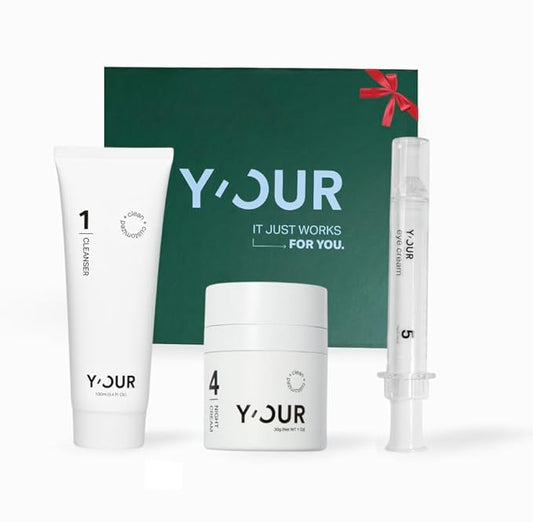 Y’OUR Essential 3-Step Anti-Aging Kit: Hydrating Cleanser, Hydration Cream & Retinol Eye Cream for Wrinkle Reduction, Firming & Deep Hydration. Made in USA. Holiday Gift Bundle