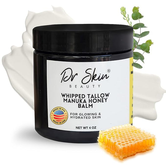 Whipped Beef Tallow & Manuka Honey Balm - Organic Lip Balm and Skin Lotion with Olive Oil for Psoriasis & Eczema - Hydrating For Men, Women & Babies - Orange Scented, 4oz