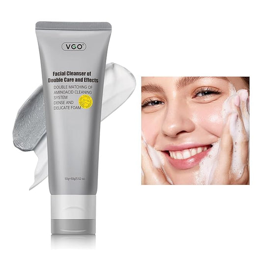 VGO Facial Cleanser, Daily Face Wash of Double Care and Effects, Cleansing Mud Mask & Amino Acid Cleansing All in One Gentle Face Cleanser, 3.52 Oz