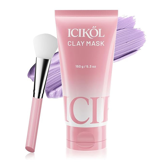 Large Clay Mask for Face, Purple Clay Mask for Pore and Blackheads with BHA, HA and Lavender, Kaolin Masks for Exfoliate and Firm with Brush, Aging Skin, 5.3 oz