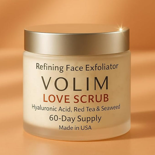 Volim Love Scrub with Hyaluronic Acid Natural Face Exfoliator for Wrinkles, Acne, Fine Lines, Blackheads & Clogged Pores