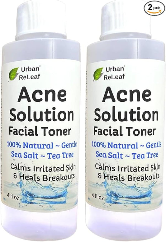 Urban ReLeaf Acne Solution Facial Toner! Sea Salt & Tea Tree. Soothe Skin, Calm breakouts. 4 oz. Gentle Effective. 100% Natural & Soothing. Reduce The Appearance of pores. (Pack of 2)