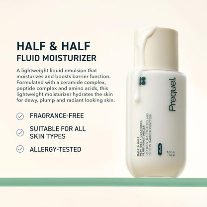 Prequel Skin Half and Half Fluid Moisturizer Face Cream. Lightweight Ceramide Peptide Lotion for All Skin Types, including Dry and Sensitive. Hydrating Facial Cream for Women and Men