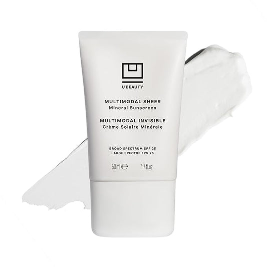 U Beauty Multimodal Sheer Facial Mineral Sunscreen SPF 25 with Non-Nano Zinc Oxide SPF Filter, plus Clary Sage and Pongamia Pinnata Seed Extracts for Brighter-Looking Skin with an Airbrush Finish