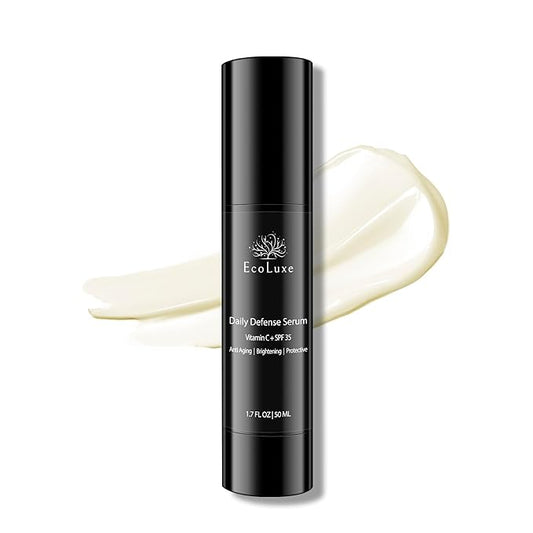 Vitamin C Serum with SPF 35 – Daily Defense Antioxidant Face Serum for Brightening, Anti-Aging & Sun Protection – Smooth, Even Tone