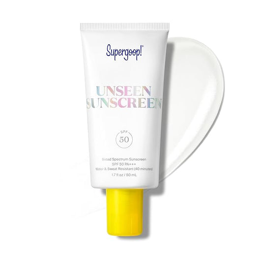 Supergoop! Unseen Clear Face Sunscreen - SPF 50 - Invisible + Broad Spectrum + Makeup-Gripping Primer - Weightless, Scentless, Oil Free - For All Skin Types & Tones - 1.7 fl oz