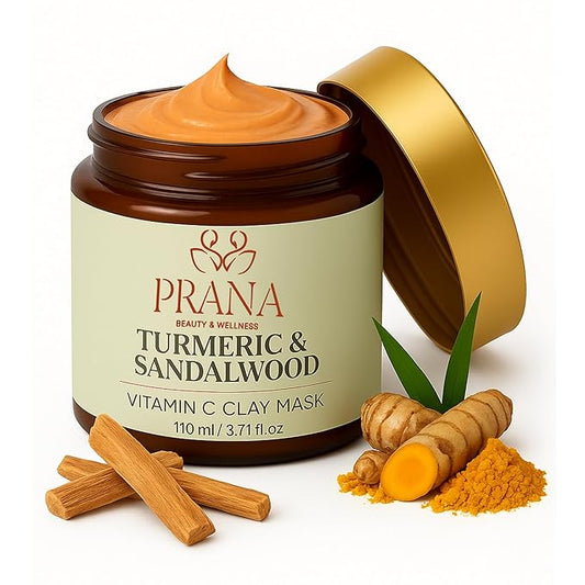 PRANA Sandalwood & Turmeric Face Mask - Natural Cleansing Facial Mask with Ayurvedic Ingredients - Bentonite & Kaolin Clay Mask - Brightening, Hydrating, Anti-Aging - Vegan & Cruelty-Free Mask (110ml)