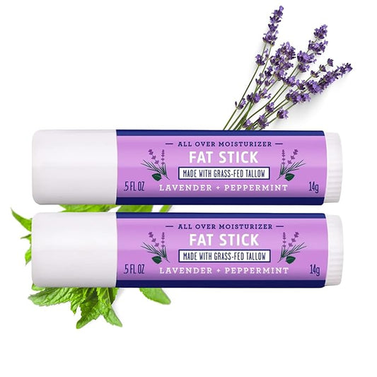 FATCO Fat Stick All Purpose Beef Tallow Moisturizing Stick (2 Pack), For Dry Areas On Your Face, Lips, And Body, Moisturize And Soothe, Vitamins A, D, E & K - Lavender + Peppermint (0.5 oz)