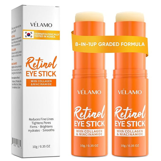 VELAMO ADVANCED Retinol Eye Balm Stick: Made in Korea, Travel Essentials, Upgraded 8-in-1 Formula with Collagen, Niacinamide & Peptides – Under Eye Cream for Dark Circles, Puffiness & Wrinkles 0.7oz