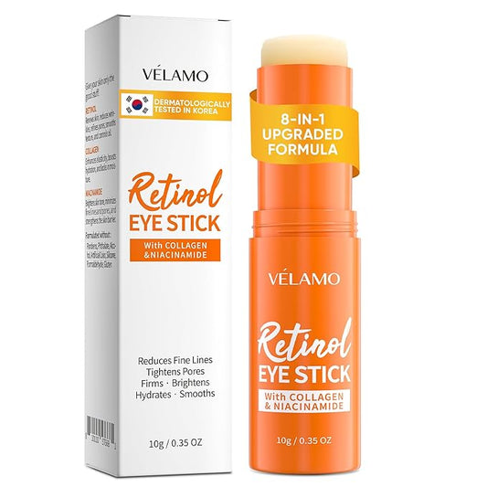 VELAMO ADVANCED Retinol Eye Balm Stick: Made in Korea, Travel Essentials, Upgraded 8-in-1 Formula with Collagen, Niacinamide & Peptides – Under Eye Cream for Dark Circles, Puffiness & Wrinkles 0.35oz