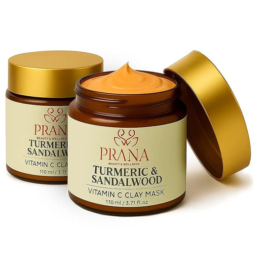 PRANAn Sandalwood & Turmeric Face Mask - Natural Cleansing Facial Mask with Ayurvedic Ingredients - Bentonite & Kaolin Clay Mask - Brightening, Hydrating (3.71 Fl Oz (Pack of 2))