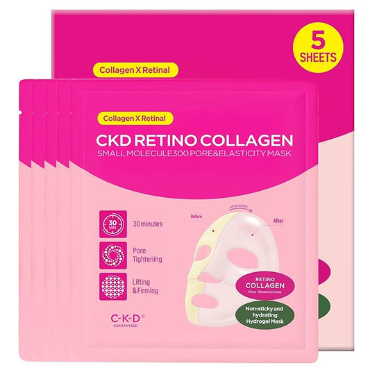CKD Retino Collagen Boosting Hydrogel Face Mask (5ea) - Korean Firming Jelly Mask for Glass Skin, Pore Minimizing and Moisturizing with Retinal & Low Molecular Collagen. Korean Skin Care.