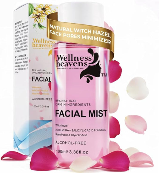 Hydrating Toner for Face, Refreshing Facial Mist with Witch Hazel, Rose Water, Salicylic & Glycolic Acid | A Zero Pore Cleanser, Helps Fade Dark Spots & Minimize Pores, Alcohol-Free Toner, 100 ml