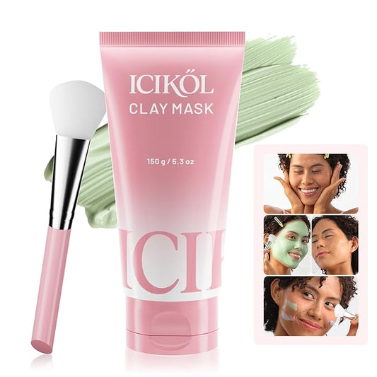 Large Clay Mask for Face, Green Clay Mask for Pore and Blackheads with Marine Mineral & Centella, Acne and Pores Clearing Mud Masks with Brush, Oily Skin, 5.3 oz