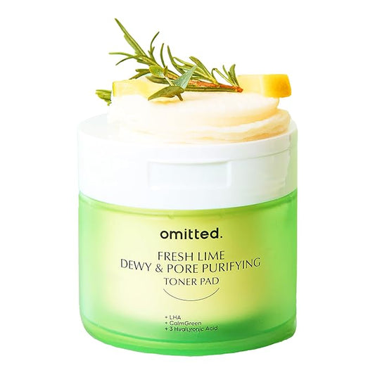 Omitted Fresh Lime Dewy & Pore Purifying Toner Pad - Pore Minimizer & Dead Skin Cells Exfoliator with LHA, Deep Hydration with Triple Hyaluronic Acid, Korean Skin Care, 70 pads, 5.41 fl. oz. (160ml)