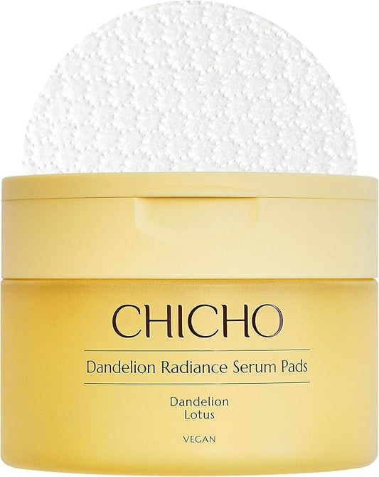 CHICHO Dandelion Radiance Serum Pads 80.2% Dandelion Biome Lotus Extract - Vegan Toner Pad for Radiant Skin - Natural Origin Fabric Sensitive Skin, Korean Skincare, 90 Pads