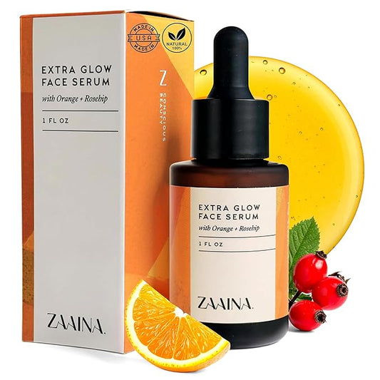 ZAAINA Extra Glow Face Serum – Hydrating Face Oil for Dry, Dull & Sensitive Skin – Lightweight Moisturizer & Natural Primer for Makeup – With Rosehip Oil, Pumpkin Seed & Vitamin E – 1oz Bottle